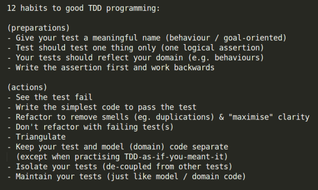 12 habits of good TDD programming
